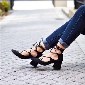 ZARA BLACK LACE UP STOCK HEEL